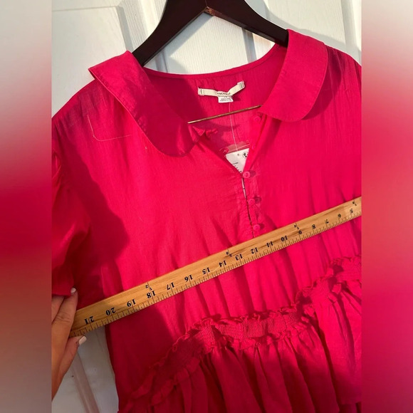 NWT KIMCHI BLUE Pink Ruffled Babydoll Cotton Large Peter Pan Collar Puff Sleeves - Picture 11 of 11